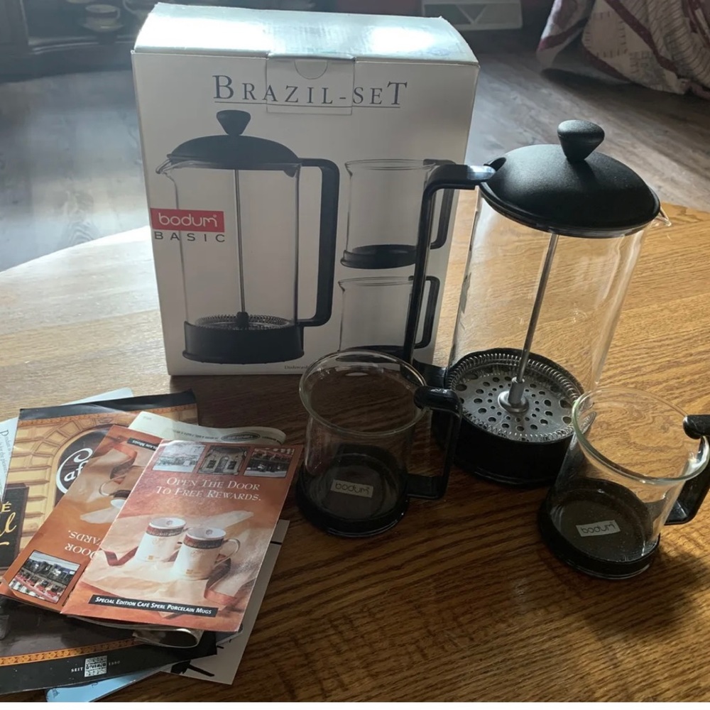 BODUM Brazil French Press Coffee Maker‎ 3PC Set Black & Clear Glass No. K 1558
